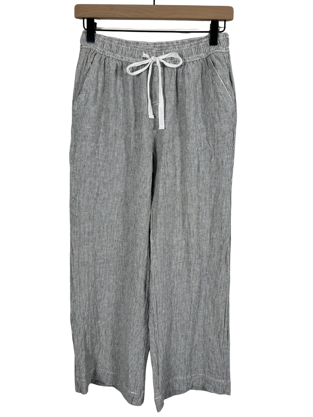 Briggs Linen Blend Coastal Wide Leg Pants Women’s Small Black White Stripe